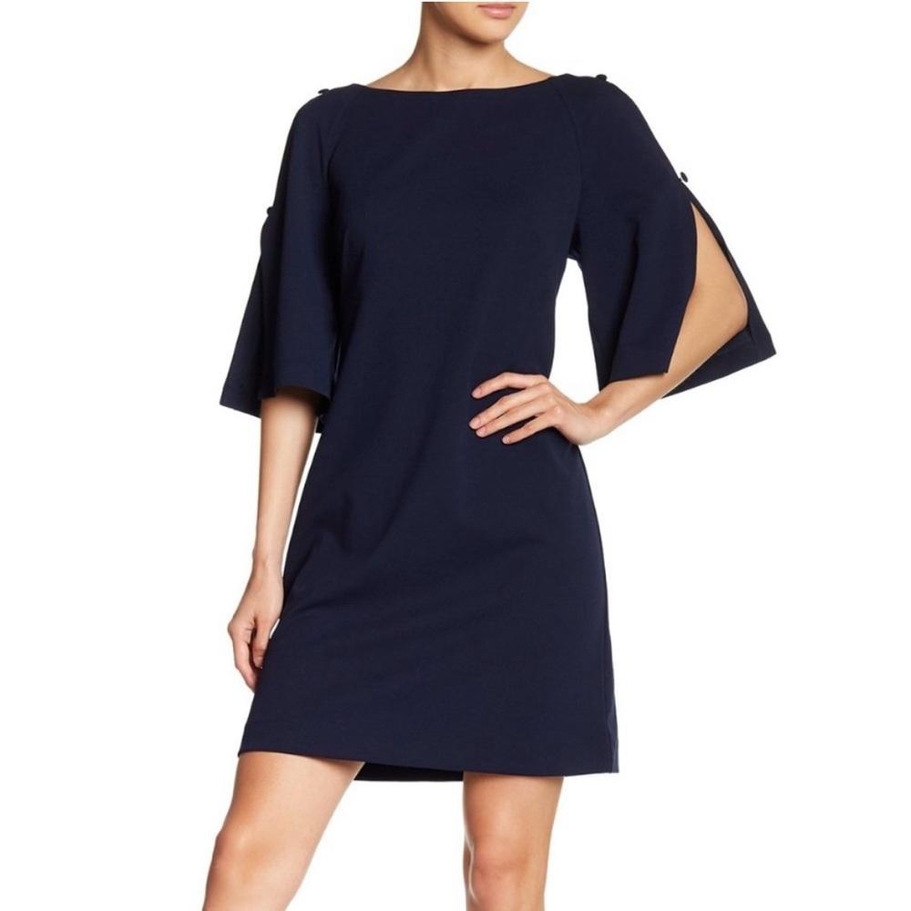 Carole Wren Solid Navy Button Cold Shoulder‎ Knee-length Dress Women’s Size 10 M